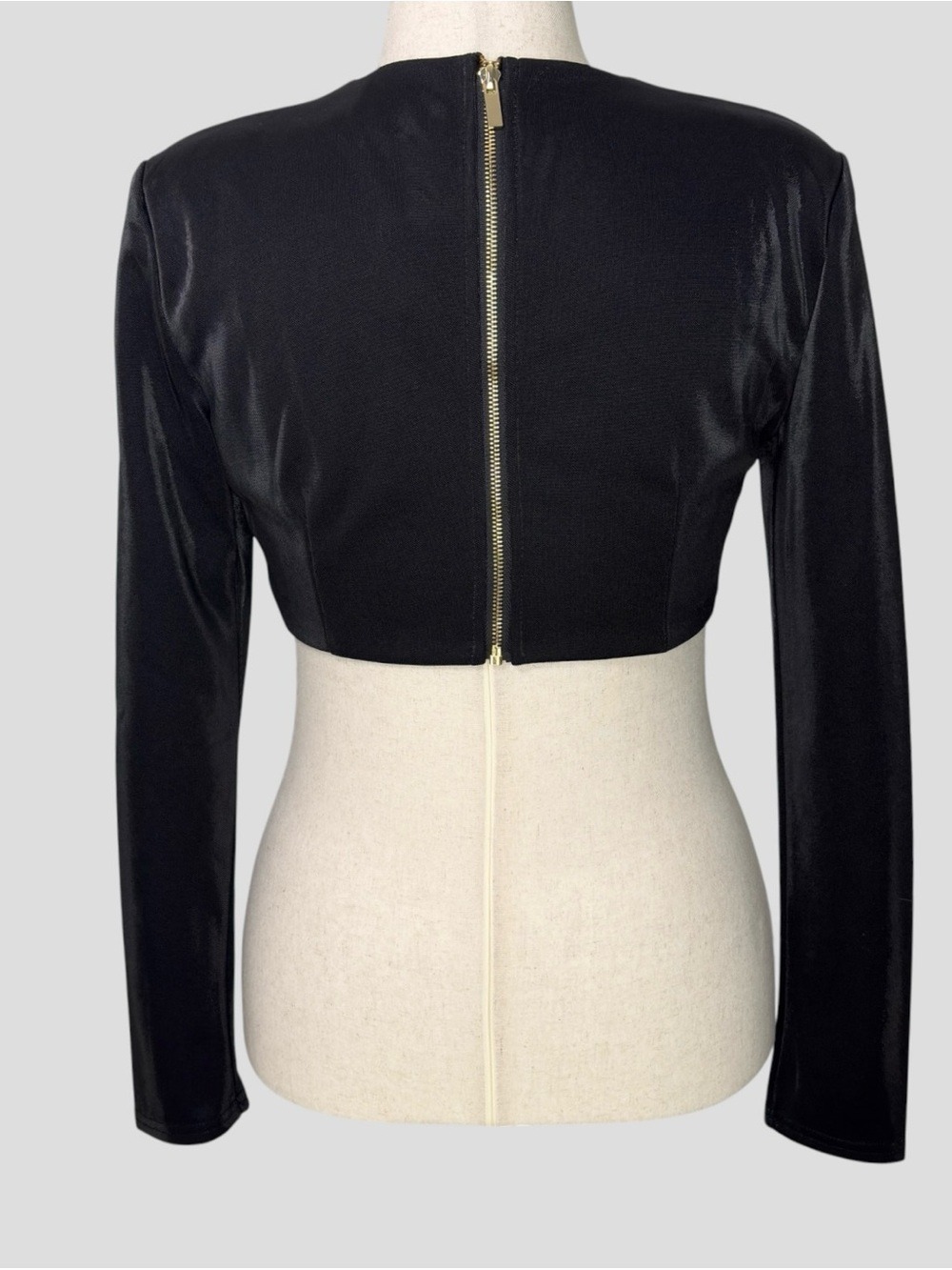 The Sang Womens L Crop Top Black Sheen Architectural Cyber Y2K Subversive Basic - Picture 4 of 16